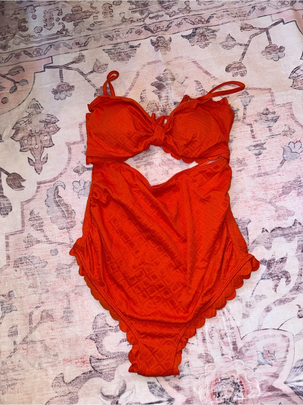 Orange Scalloped Maternity One Piece Swimsuit